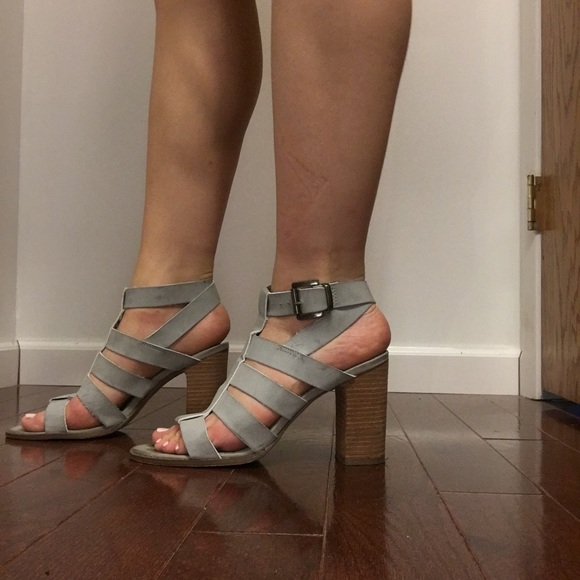 grey strappy shoes